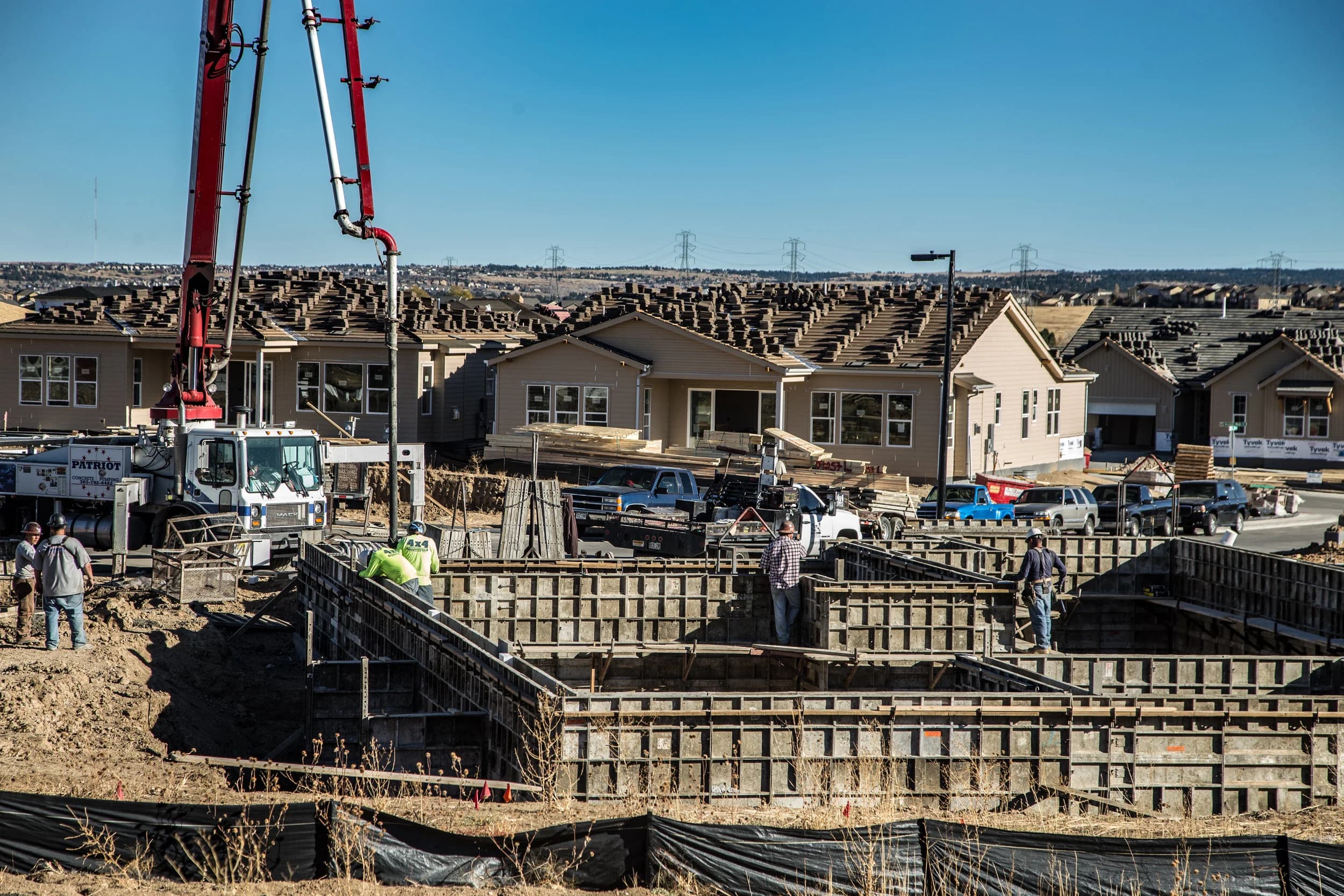 Foundations and crane work at a development
